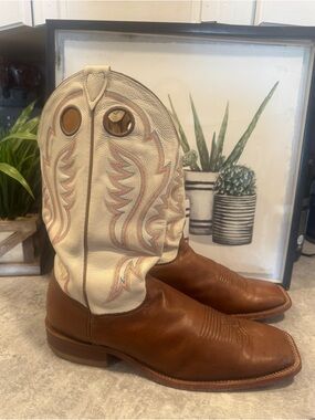 Justin BR 301 Western Cowboy Boots, Square Toe, Handmade USA 13 D